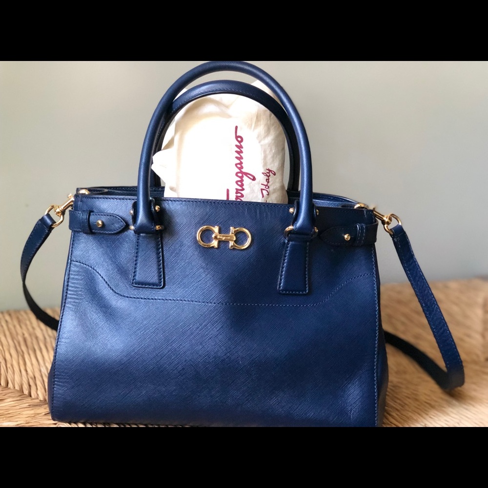 Ferragamo Blue Batik leather tote bag